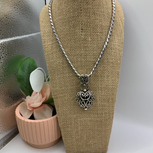 Brighton Bibi Puffy Heart Scroll Filigree Silver Plated Chain Necklace - Picture 2 of 8